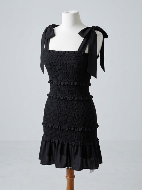 Fashion Nova Dresses & Skirts - Fashion Nova Black Smocked Ruffle Tie-Shoulder Mini Dress